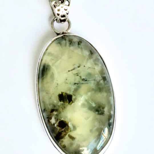 Natural Phrenite Sterling Silver Pendant