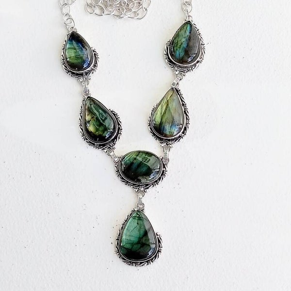 Natural Blue Fire Labradorite  Necklace
