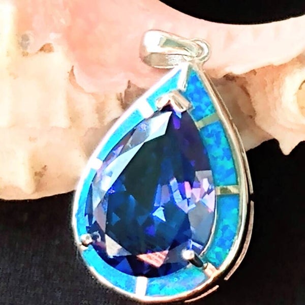 Tanzanite  and Opal Inlay Sterling Silver Pendant