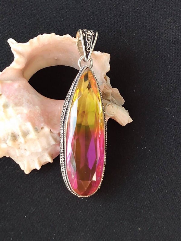 Bi Colored  Quartz Sterling Silver Pendant