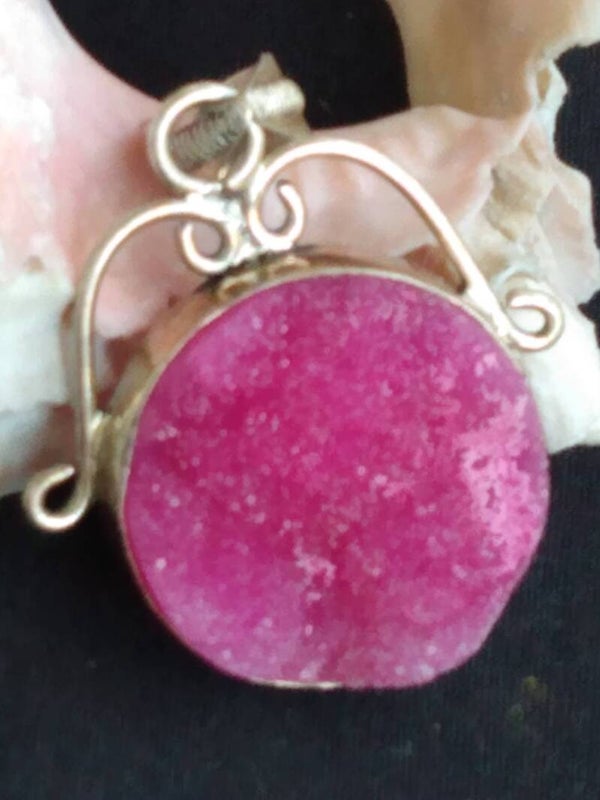 Pink Druzy Sterling Silver Pendant