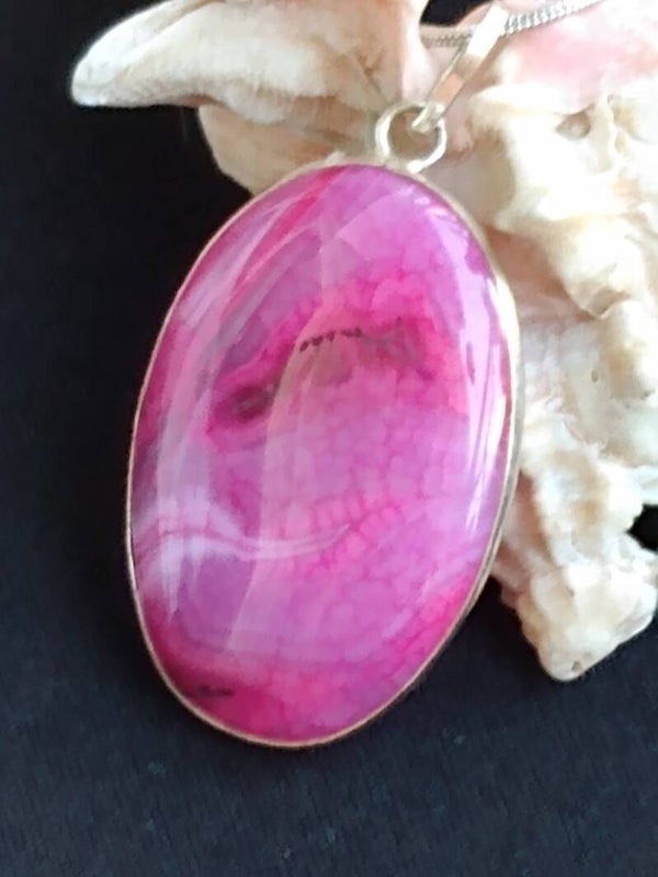 Pink Slice Agate Sterling Silver Pendant
