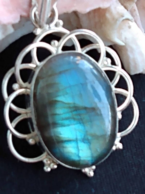 Natural Labradorite  Sterling Silver Pendant