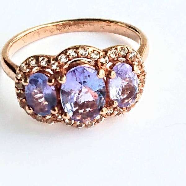 Natural Tanzanite Sterling Silver Rose Gold Ring