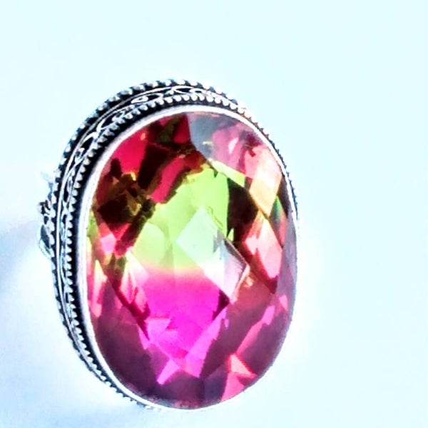 Bi Colored Quartz Sterling Silver  Ring