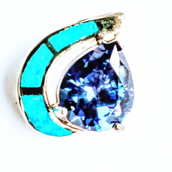 Tanzanite and Opal Inlay Sterling Silver Pendant