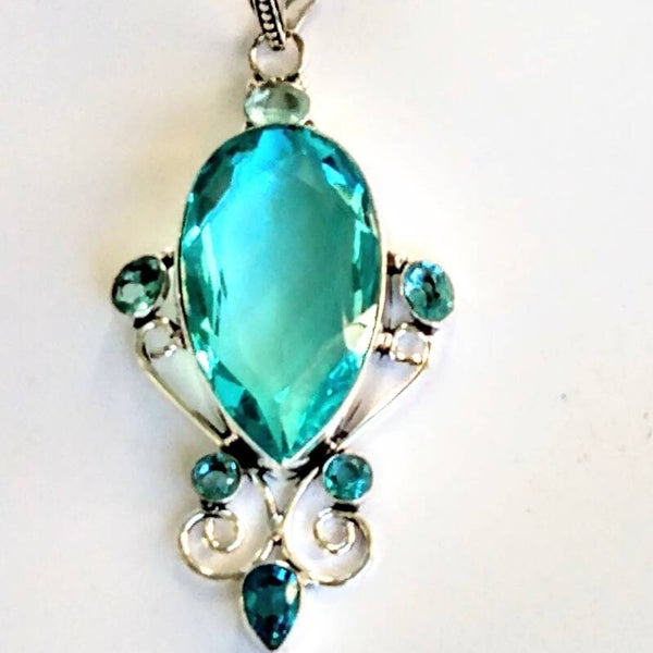Blue Topaz Quartz Sterling Silver Pendant