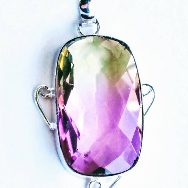 Bi Colored Quartz Sterling Silver Pendant