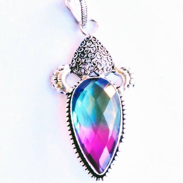 Bi Colored Quartz Sterling Silver Pendant