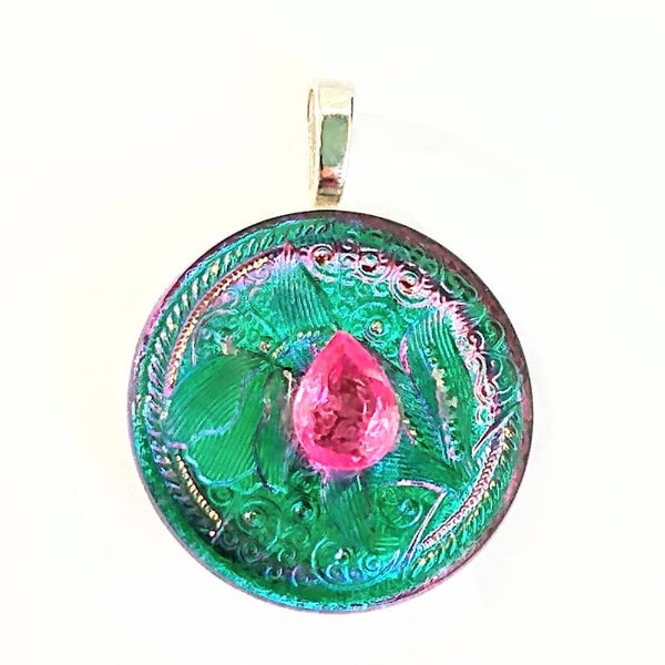 Czech Button and Gemstone Pendant