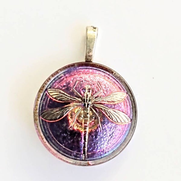 Czech Button Dragonfly Pendant