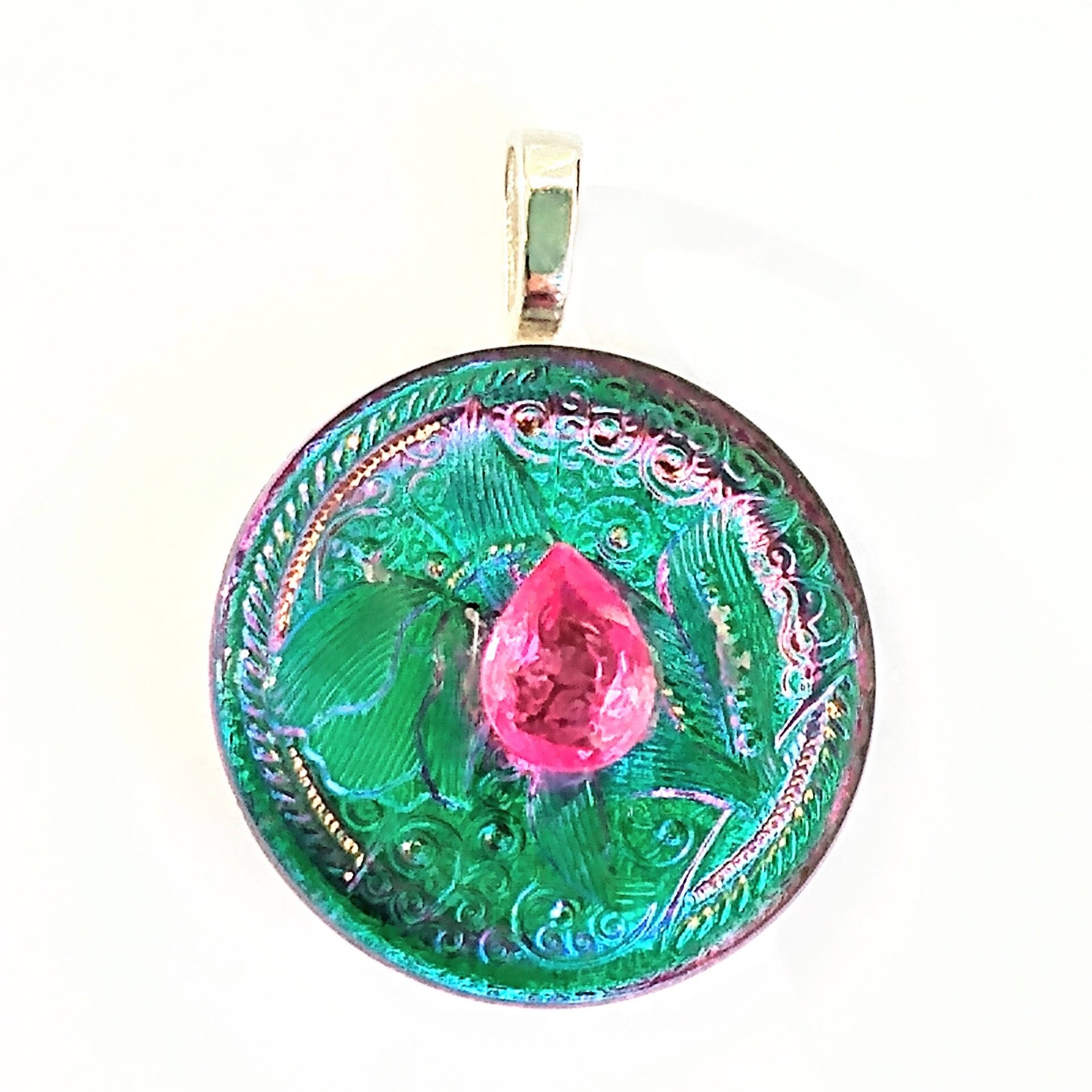Czech Button and Gemstone Pendant
