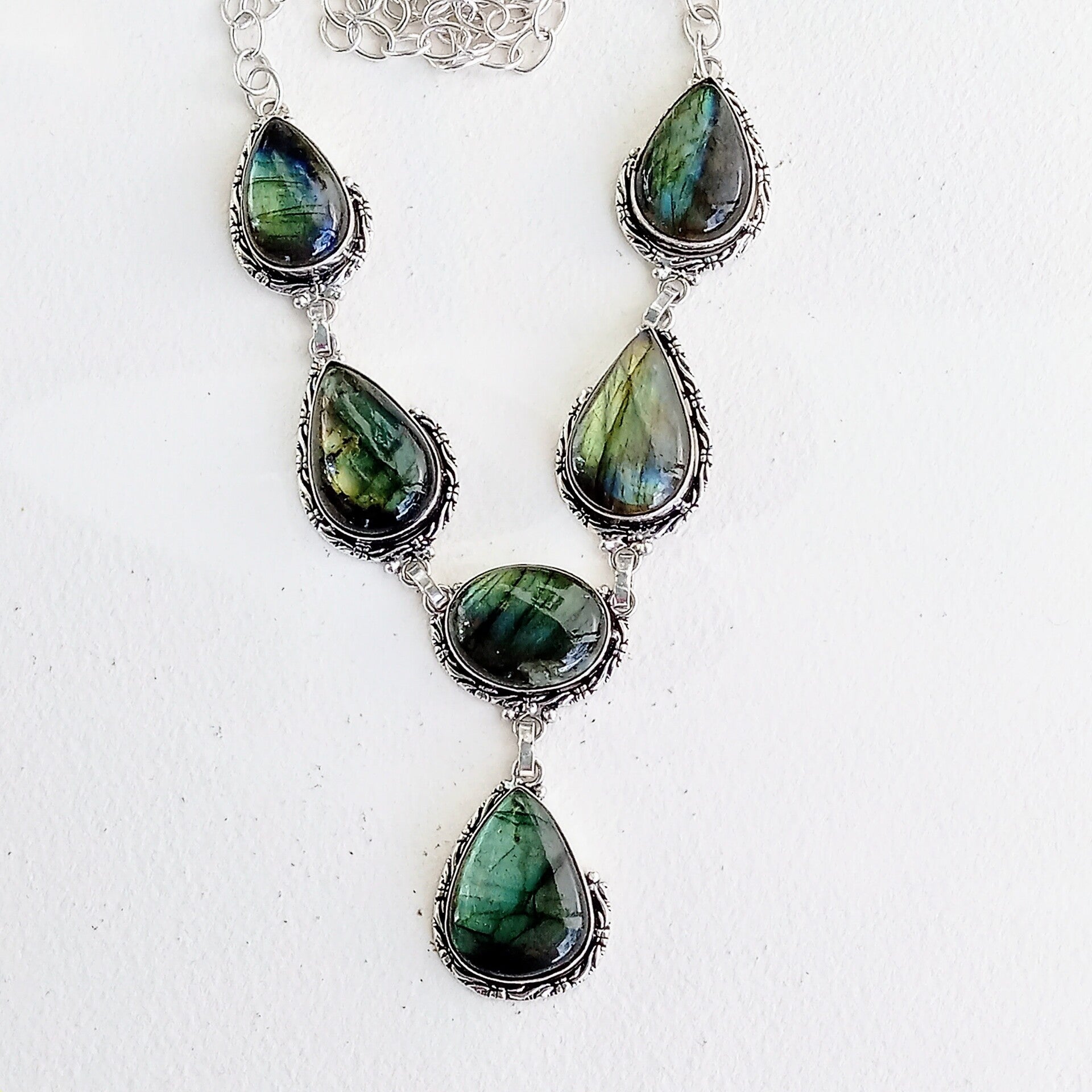 Natural Blue Fire Labradorite  Necklace