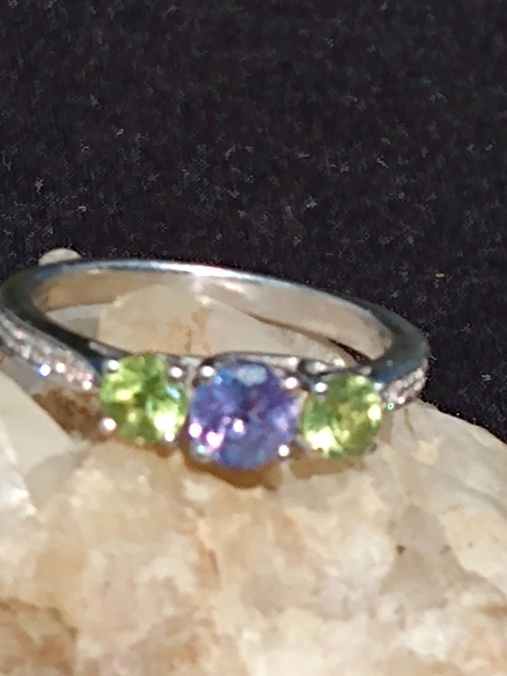 Natural Tanzanite and Peridot Sterling Silver Ring