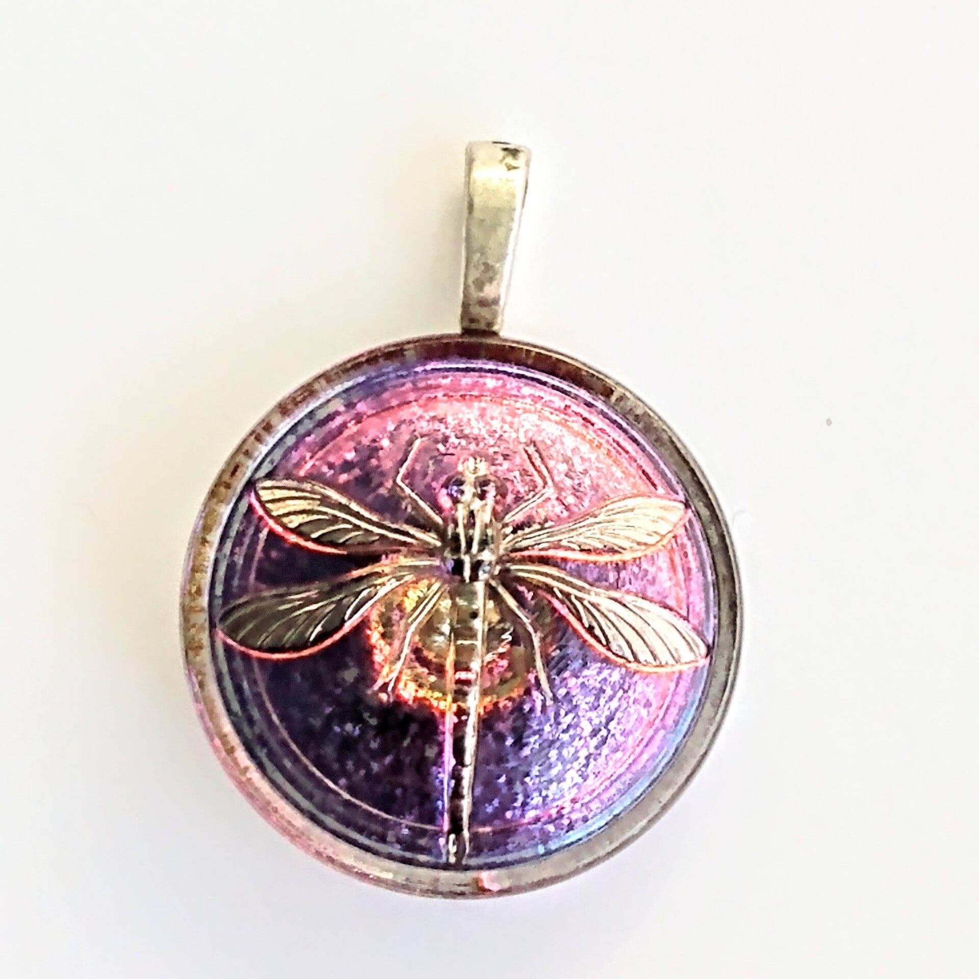 Czech Button Dragonfly Pendant