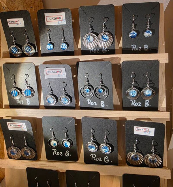 Boucles d'oreille pendantes cyanotype - pièces originales