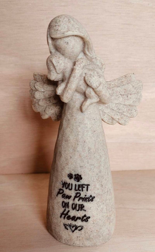 Beeldje engel en hond met tekst
