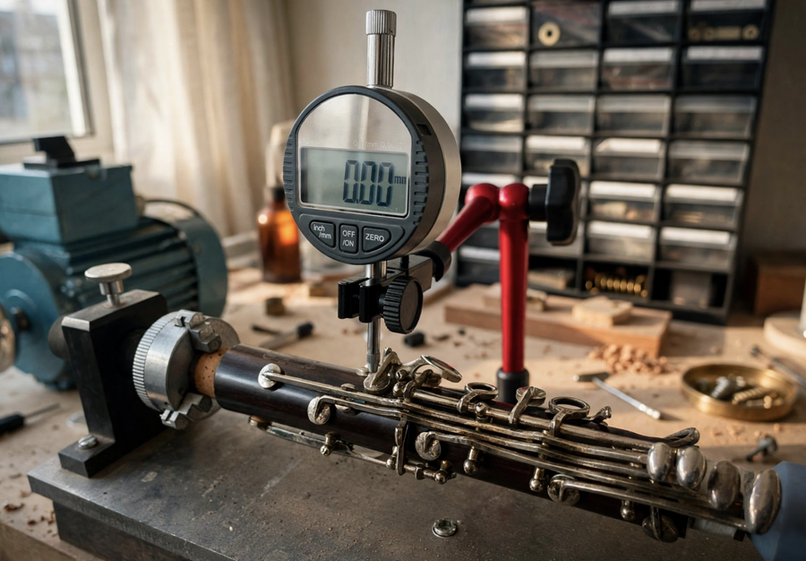 Precision measurement of a clarinet body in our workshop