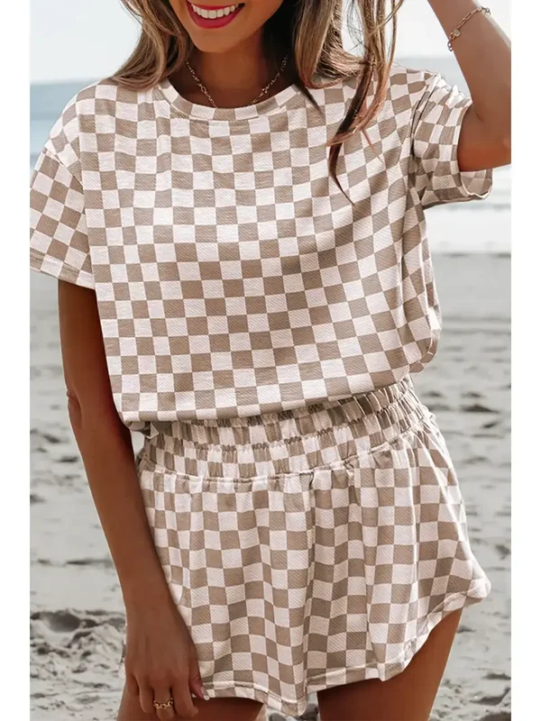 Checkerboard Top & High Waist Skorts 2 Piece Set