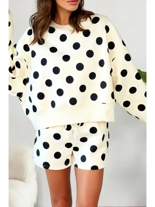 Polka Dot Looks Pullover Drawstring Shorts Sets