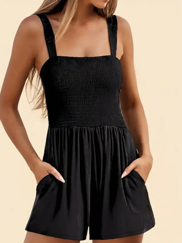 Casual Pocketed Smocked Sleeveless Romper