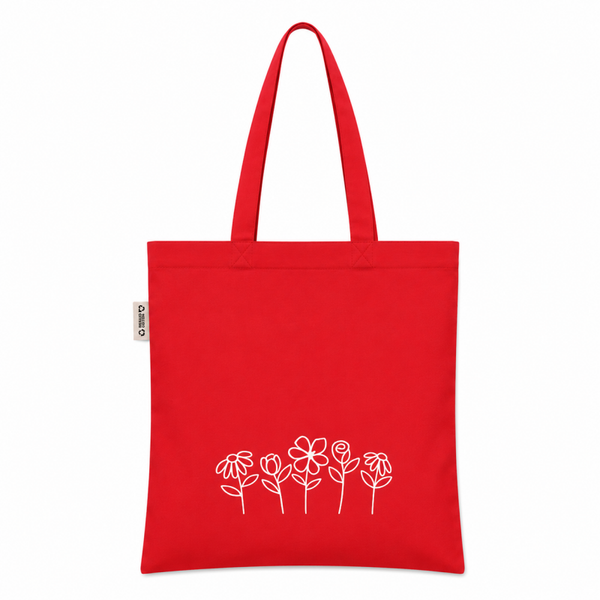 White row of flowers tote