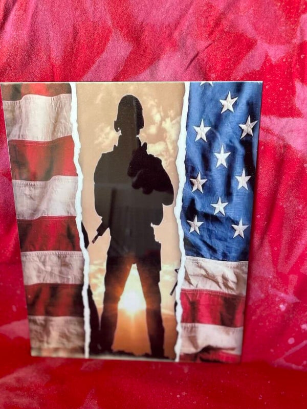 Solider w/ Flag 8x10 metal Print