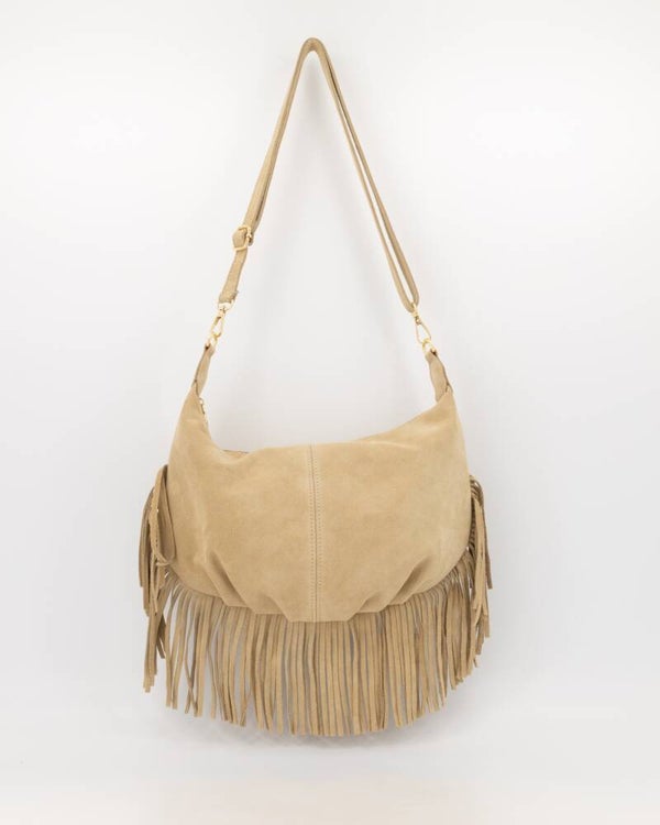 Vromy Suede Crossbody Tas met Franjes
