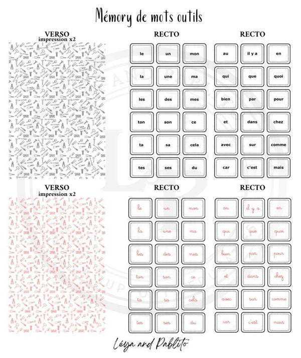 Mémory de mots outils pdf