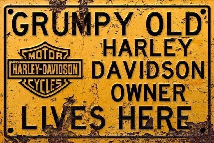 Vintage Metalen Wandbord Grumpy Old Harley-Davidson Owner Lives Here
