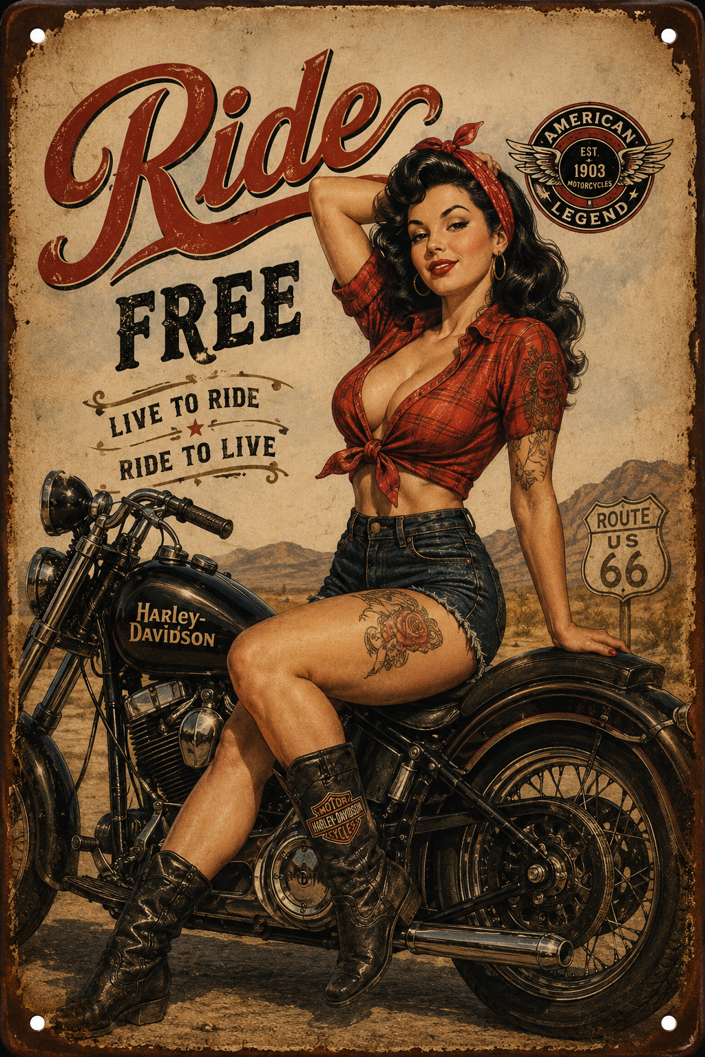 Vintage Biker Pin-Up Wall Art