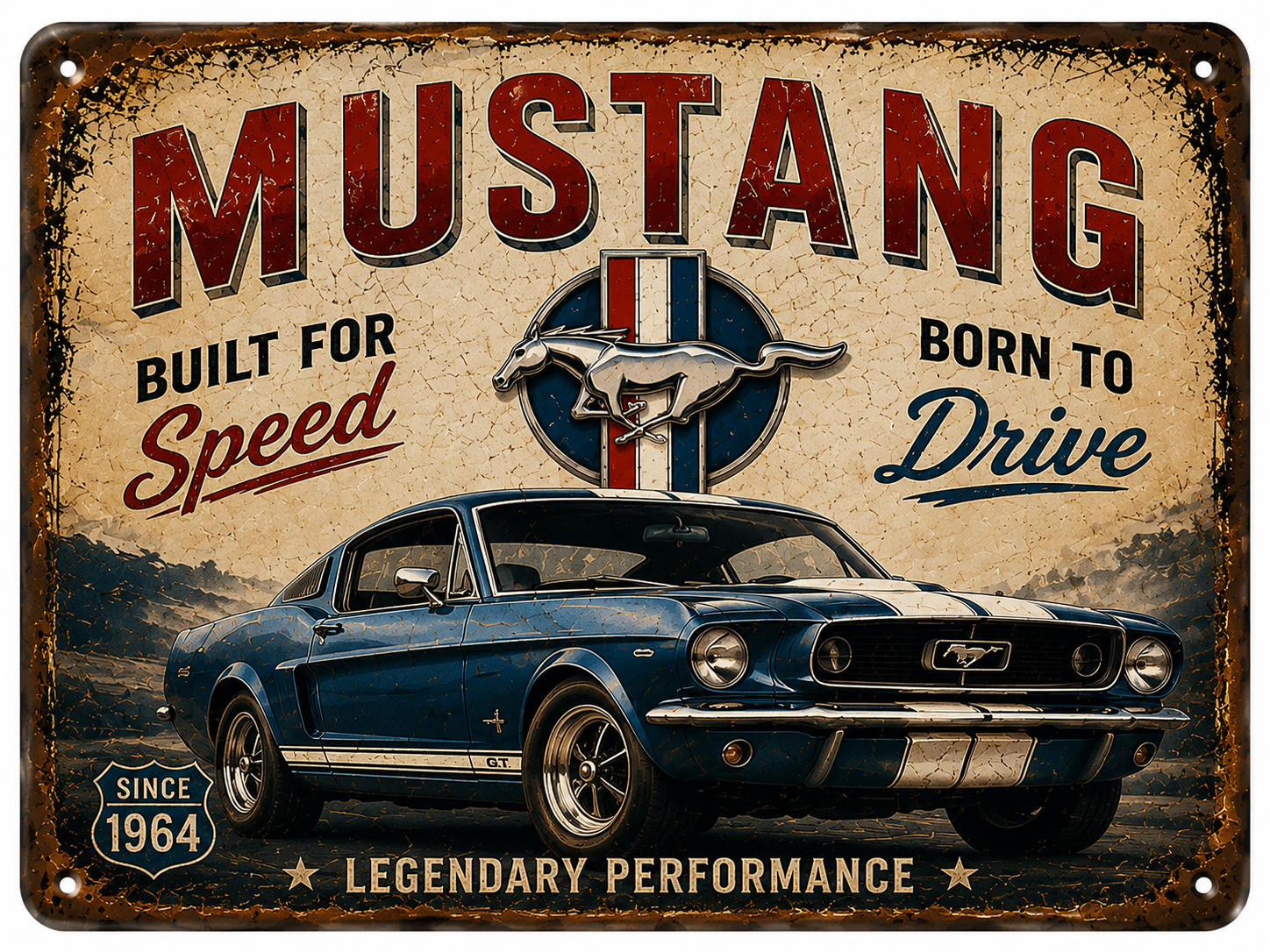 Vintage Mustang Metal Sign – Built for Speed | Retro Garage Wall Decor nr2