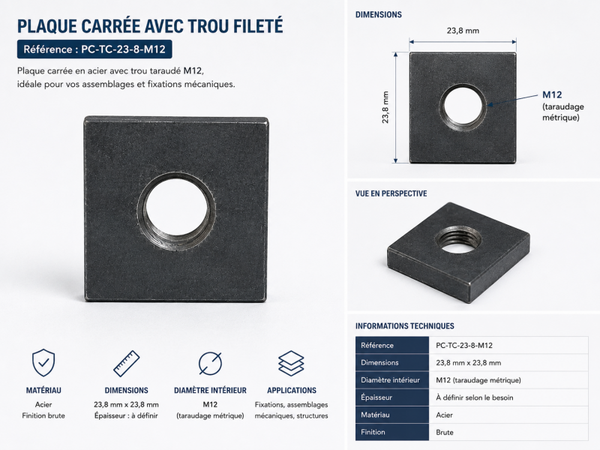 Ecrou carré M12 24X24X10 Acier brut-1 pièce