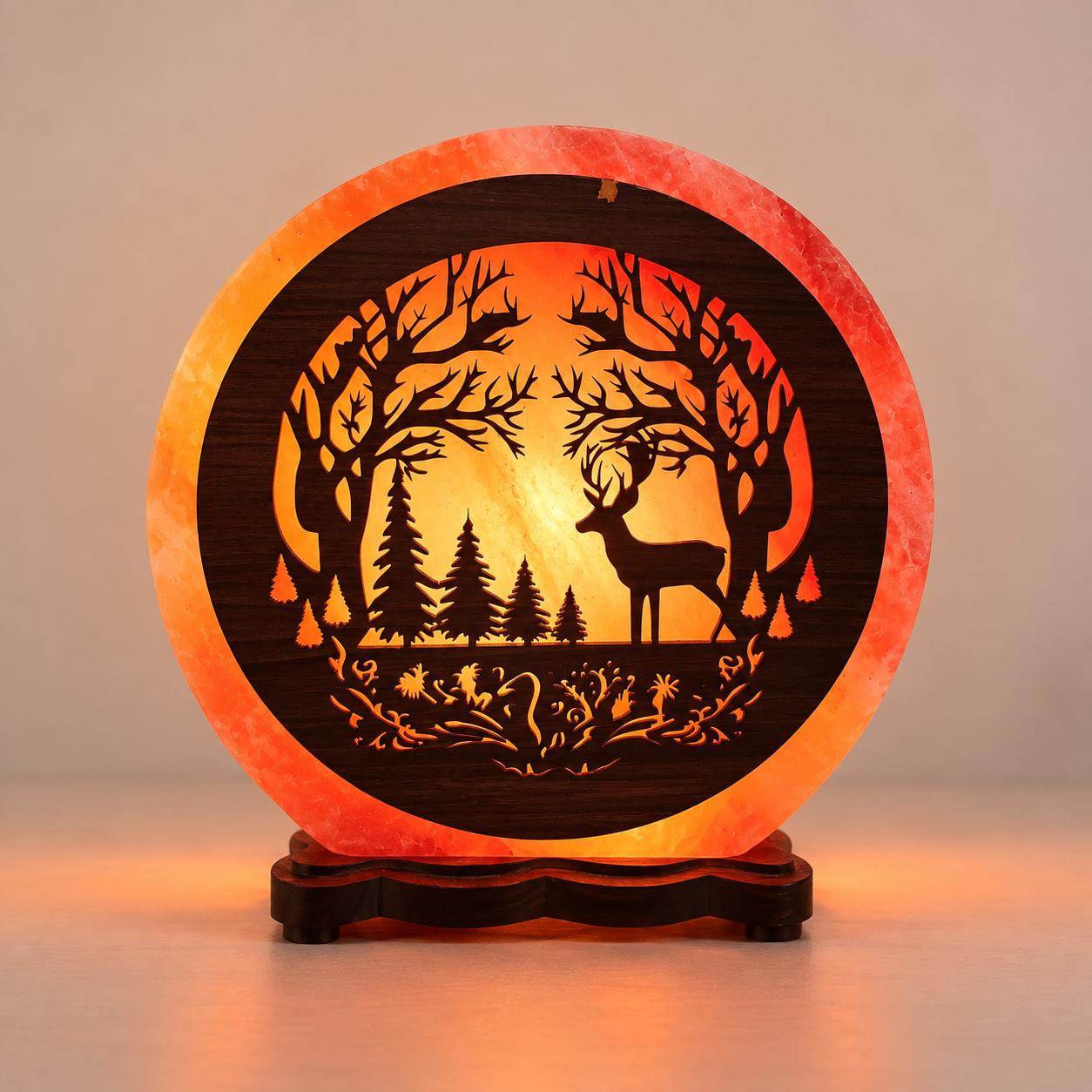 Lampe Cristal de Sel - Cerf en forêt - Grand format