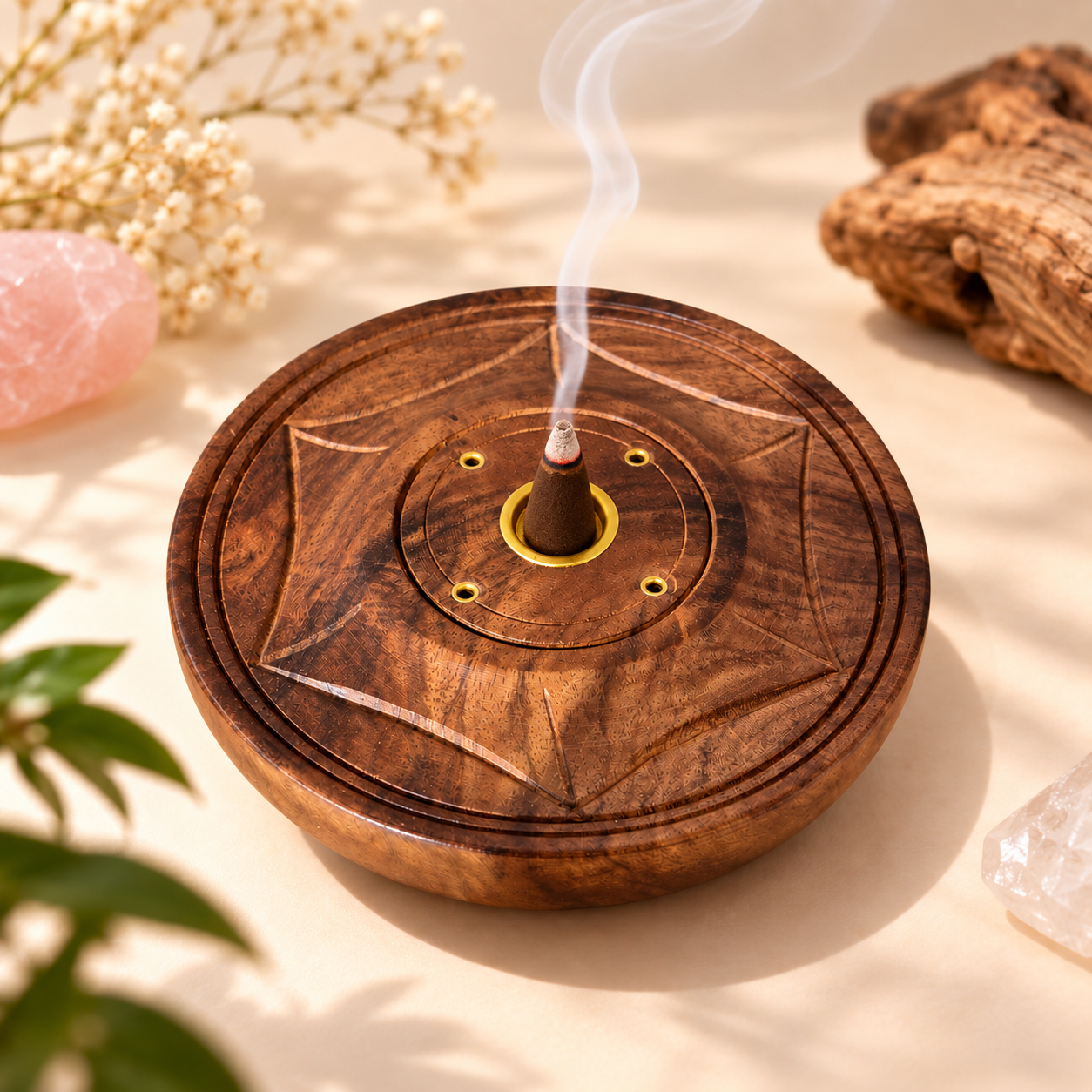 Porte-encens en bois rond 13 cm