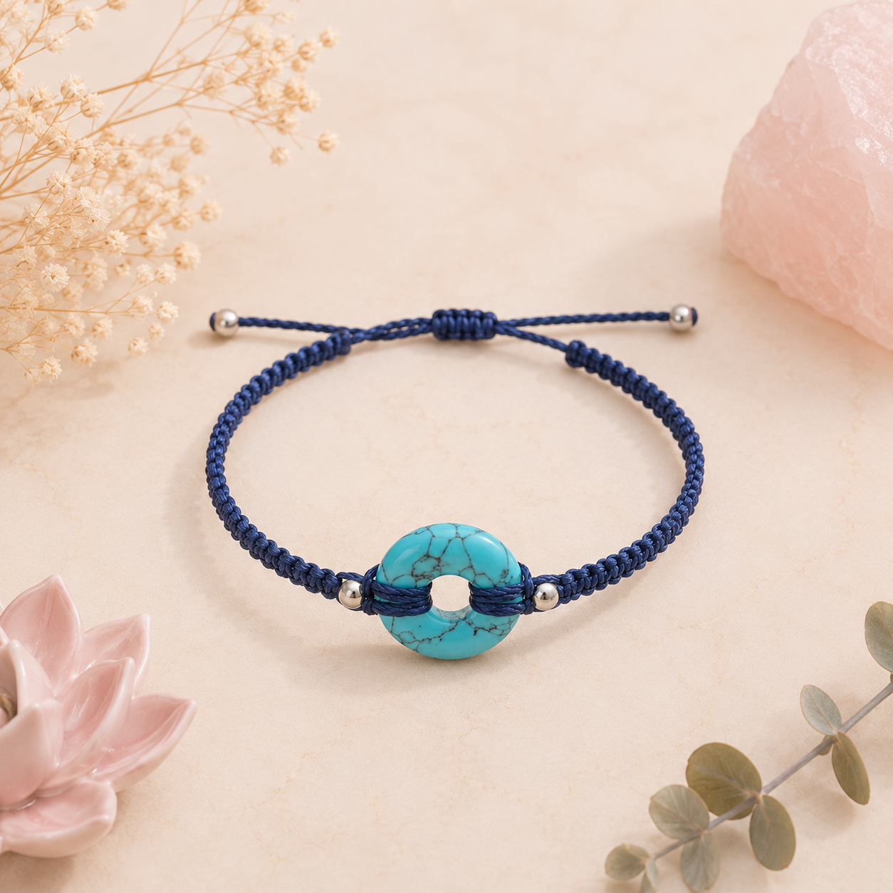 Bracelet Donuts Howlite teintée - Fil bleu