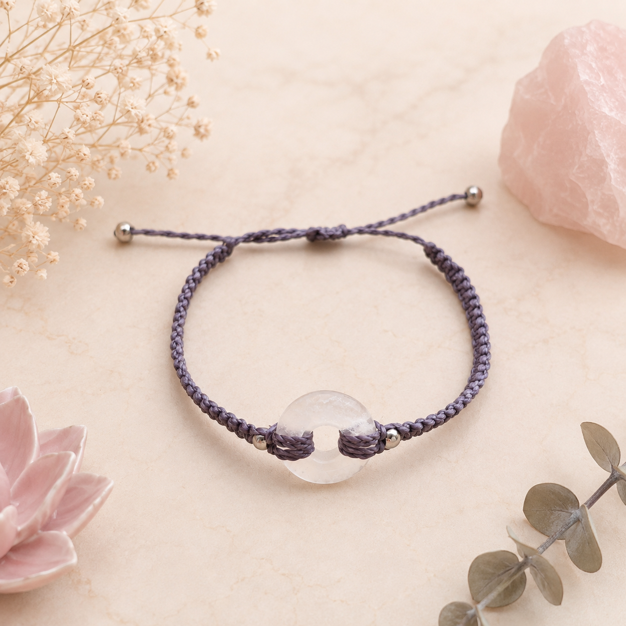 Bracelet Donuts Quartz Rose - Fil violet