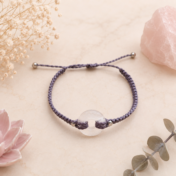 Bracelet Donuts Quartz Rose - Fil violet