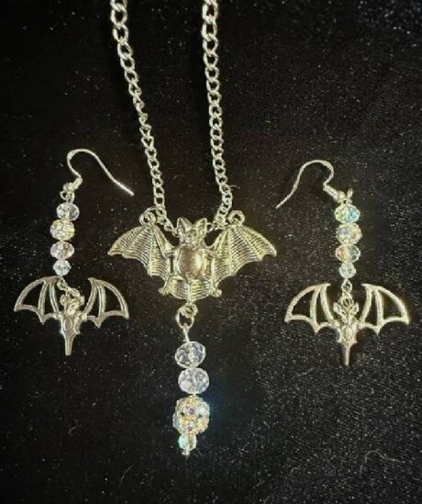 Bat necklace and earrings set