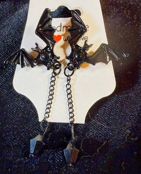 Black Bat drop earrings