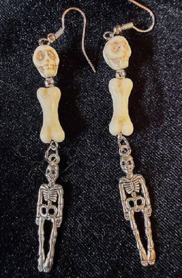 Skeleton, skull and bones earrings