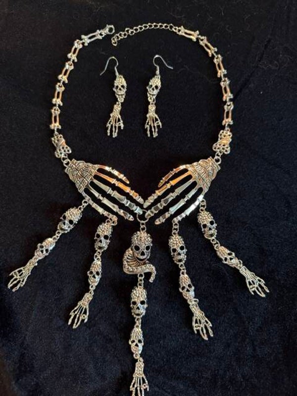 Skeleton Hands Necklace and Earring Set