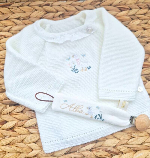 Attache tétine brodé oie