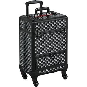 Kusport Makeup Travel Case: Professional Rolling, Large Storage. Trolley Case with Wheels