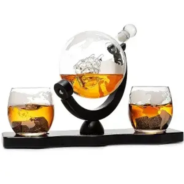 Whiskey Decanter Globe Set with Ball and Glasses