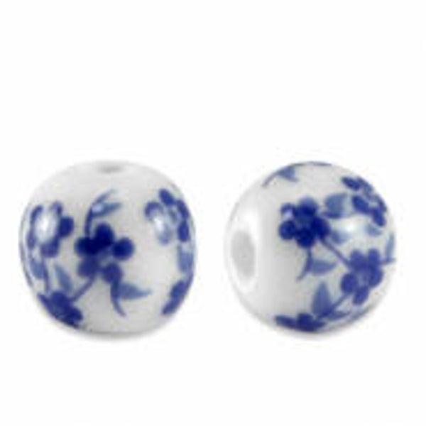 Delft blue/white keramiek kraal (per stuk)