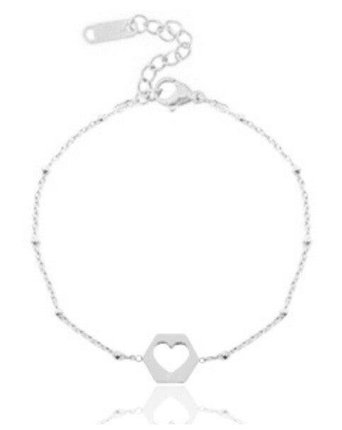 Armbandje rond hart silver rvs