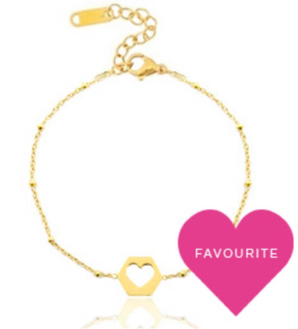 Armbandje rond hart gold rvs
