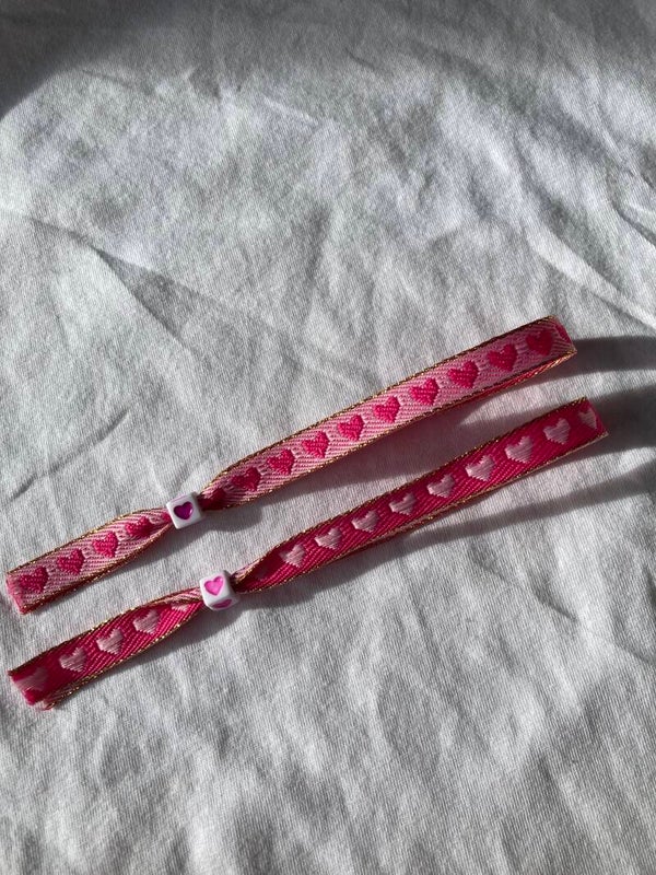 Pink hart lintarmbandje (per stuk)