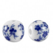 Delft blue/white keramiek kraal (per stuk)